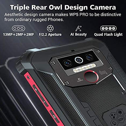 OUKITEL WP5 PRO 4G Outdoor Smartphone without Contract, 8000mAh Battery, 4 LED Flash, Android 10 Rugged Phone IP68, Helio A25 4GB + 64GB, 13MP + 2MP + 2MP, Face ID, GPS DUAL SIM Orange