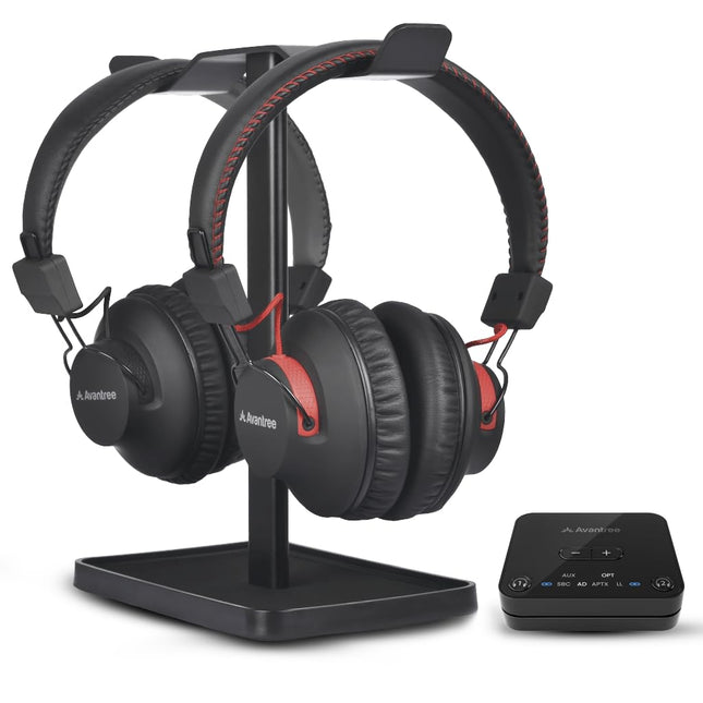 Avantree HT41899 Plus - kahe Bluetooth 5.3 juhtmevabad kõrvaklapid telerile saatja ja alusega, 50 tundi. Juhtmevabad kõrvaklapid seenioridele, aptX Adaptive, ühildub optilise või AUX-väljundiga teleritega