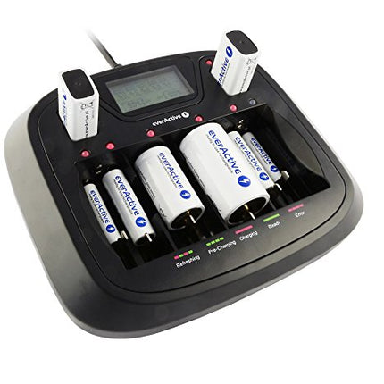 everActive laadija 8 AAA AA CD 9V patareile, universaalne ja kiire, täisautomaatne, LCD-ekraan aku laetuse protsendinäidikuga, mudel: NC-900U