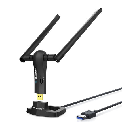 BrosTrend AC1200 USB WLAN-pulk, WiFi-adapter lauaarvutile sülearvutile Windows 11/10/8/7-ga, pika levialaga, kahekordne WLAN kuni 867 Mbps 5 GHz, 300 Mbps 2,4 GHz, kahe 5 dBi antenniga, USB 3.0