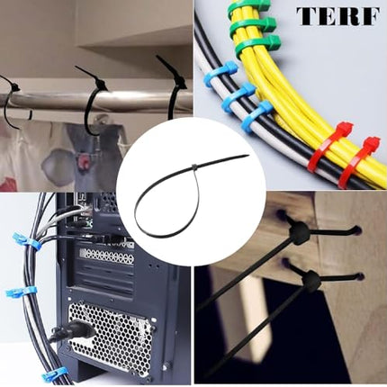 TERF® metallhammastega kaablisidemed, 370 mm x 4,8 mm, vastupidavad nailonist kaablisidemed, turvaline isesulguv mehhanism, plastkaablisidemed koju, kontorisse, aeda, töökotta, lattu, isetegemiseks