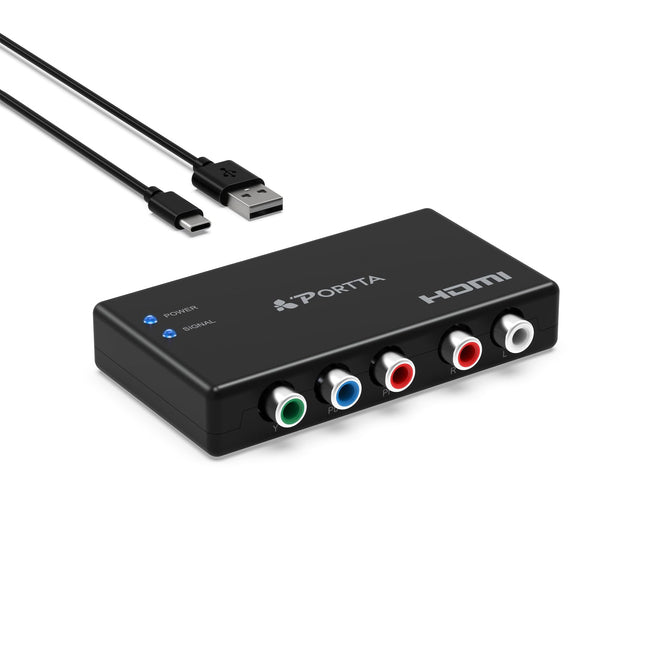 PORTTA komponent-HDMI muundur, 5 RCA YPbPr-HDMI videomuundur, YPbPr-HDMI-HDMI adapter, ühildub HDTV, monitori ja projektoriga