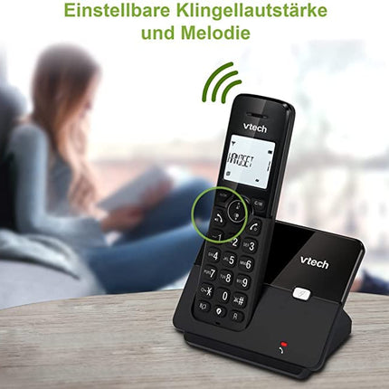 VTech CS2000 cordless phone, ECO+ mode, landline phone, black, call blocking, hands-free function, large buttons, two-line display