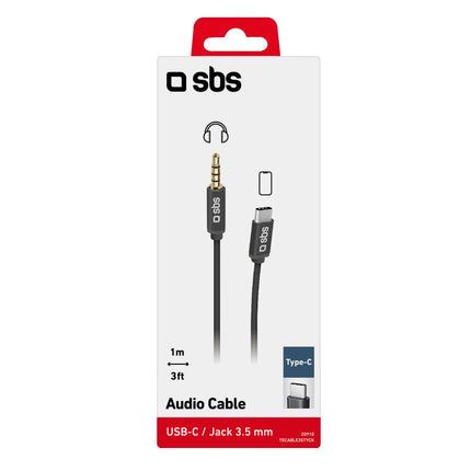SBS Audio Adapter nutitelefonile, kõrvaklappidele, Hi-Fi stereole, kõlaritele ja kõrvaklappidele, 3,5 mm pistik USB-C pistikule, metallpistik, 1 m kaabel