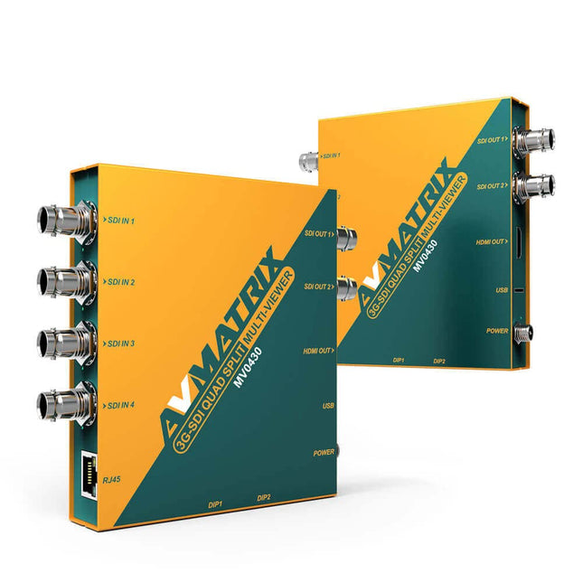 AVMATRIX MV0430 3G-SDI neljaosaline multivaatur, 1080P SDI sisend, SDI/HDMI väljundid, DIP-lüliti, keermestatud lukuga toitepistik, eemaldatava kronsteiniga disain (MV0430)