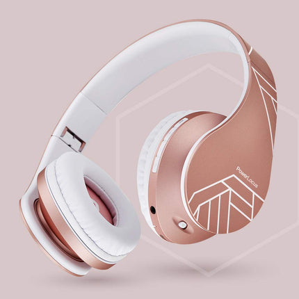 PowerLocus Bluetooth kõrvaklapid, juhtmevabad kokkupandavad stereokõrvaklapid, juhtmevabad ja juhtmega kõrvaklapid sisseehitatud mikrofoniga, Micro SD/TF, FM telefonide/iPadi/sülearvutite ja arvutite jaoks (roosakuldne)