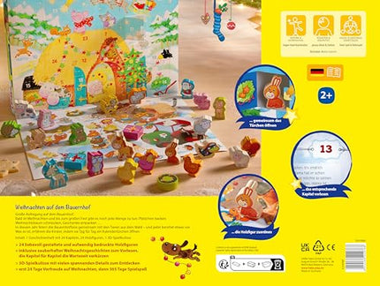 HABA advendikalender – Jõulud talus – 3D mängumaastik 24 armsa puidust figuuriga – jõulukalender lastele vanuses 2 aastat ja vanemad - 1303156001