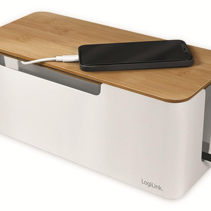LogiLink KAB0075 - Kaablikarp keskmise suurusega (320x140x130 mm), valge, bambuskaanega