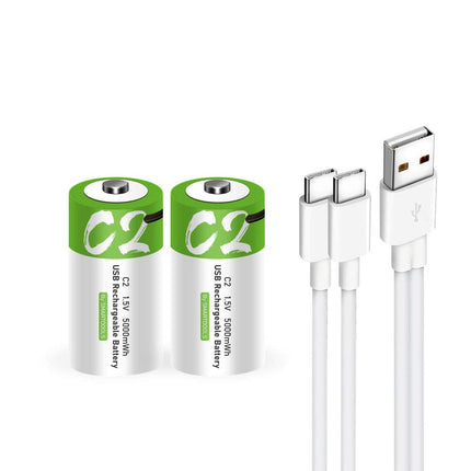 USB C Lithium Ion Rechargeable Batteries 1.5V 5000mWh rechargeable batteries C battery, 2 hours fast charge, 1200 cycles with Type C charging cable, overcharge protection, 2 pieces