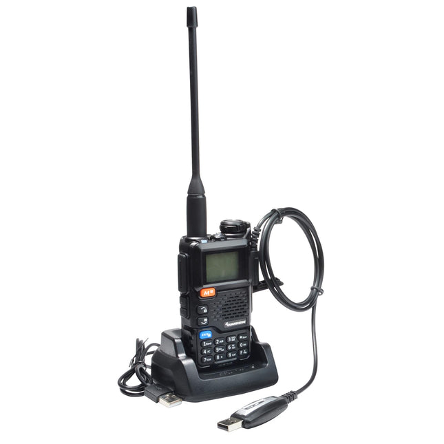 QUANSHENG UV-5RPLUS 5W raadiosaatja, pika levialaga laetav pihuraadio täiskasvanutele, politseiraadio FM, NOAA, C-tüüpi laadimisega, 200 kanaliga (UV-5RPLUS kaabliga)