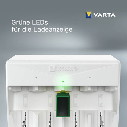 VARTA akulaadija, laetavate akude laadija, laeb samaaegselt 2 või 4 AA, AAA, C, D või 1x 9V akut, universaalne laadija, turvaväljalülitusega, varustuseta