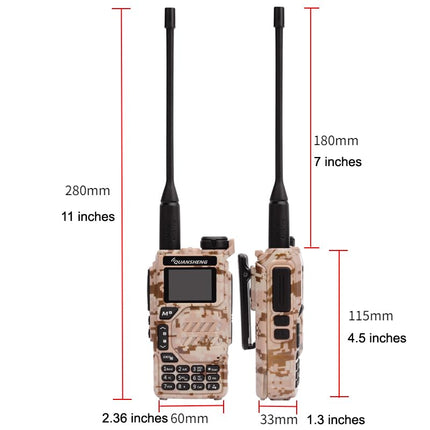 Quansheng UV-K5 kamuflaažvärvides kaasaskantav kahe sagedusribaga kahesuunaline raadiosaatja (VHF/UHF) 5W FM-raadiosaatja (kõrbekamuflaaž)