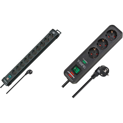 Brennenstuhl Premium-Line, 10-way power strip &amp; Eco-Line, 3-way power strip with surge protection (multiple socket with switch and 1.5m cable - especially energy-saving) anthracite