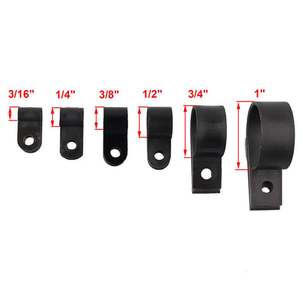 HALJIA 200pcs Black Nylon R Clips Screw Fastening Cable Clips Type P Wire Clips Cable Clamps with Box for Cable Management