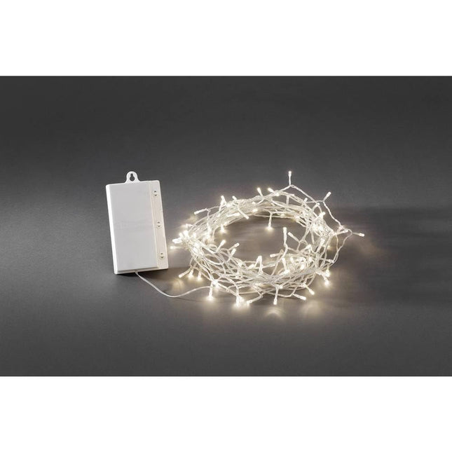 Konstsmide 3719-103 LED-valguskett / õue (IP44) / patareitoitel: 4xD 1,5 V (ei kuulu komplekti) / 6-tunnine taimer / 8 funktsiooni, juhtseadme ja mälufunktsiooniga / 128 sooja valget dioodi / läbipaistev kaabel