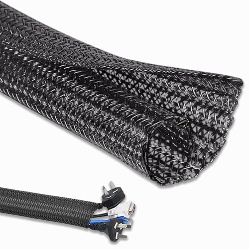 Cable Management Sleeve, Braided Cable Organizer, Expandable Cable Protector for Audio Video, Home Device, Cable, TV, PC, Automotive Cable, Home Office, Black, 50 cm, 13 mm