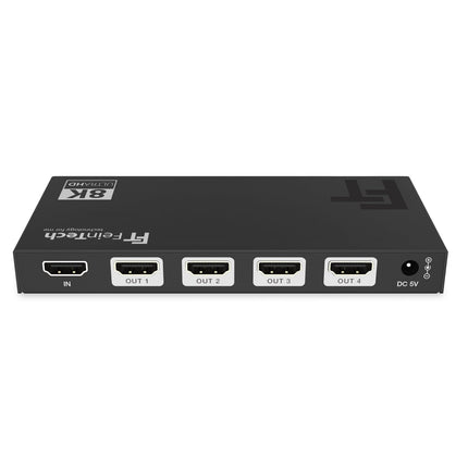 FeinTech SP410 HDMI 2.1 jaotur 1 sisend 4 väljundit - 4K 120Hz 8K VRR ALLM, jaotur koos allaskaleerijaga 4 monitori jaoks, CEC läbilaskevõime, ühildub HDCP 2.3, HDR ja Dolby Visioniga
