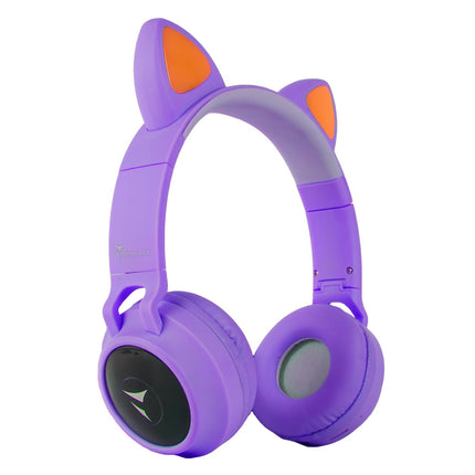 Techmade - Wireless LED Headphones | Cat Ear Design with Microphone | Clear Sound &amp; Function Keys | 6 Hour Battery Life | Adjustable &amp; Soft Ear Cushions, Purple