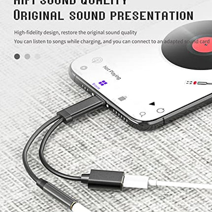 iPhone AUX Adapter for Headphone Jack, Dongle (2-in-1), Charging Cable, Lightning to 3.5mm Splitter Cable, Apple MFi Certified Audio Earbud, Music Charging Converter for 14 13 12 11 Pro Max Mini 7 8