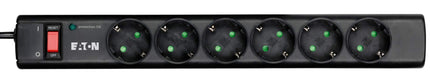 Eaton PS6D kaitseriba 6 DIN - pikendusjuhe ülepingekaitsega (6-suunaline Schuko pistikupesa, lülitatav) - must UUS, 4