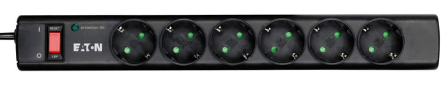 Eaton PS6D kaitseriba 6 DIN - pikendusjuhe ülepingekaitsega (6-suunaline Schuko pistikupesa, lülitatav) - must UUS, 4