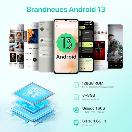 UMIDIGI A15C lukustamata mobiiltelefon, NFC, 16 GB + 128 GB / 1 TB, 48 MP kaamera, 6,7-tolline HD+ ekraan, 5000 mAh, 4G kaheksatuumaline mobiiltelefon, kahe SIM-kaardiga Android 13 lukustamata mobiiltelefonid, 8 GB laiendatav RAM, Face ID/OTG/GPS