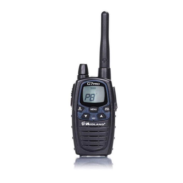 Midland G7 Pro C1090.14, kahesuunaline raadiosaatja, kahe sagedusalaga, 16 PMR446 kanalit ja 69 LPD-d, 4 laetavat akut, vööklamber, 1 raadiosaatja, must