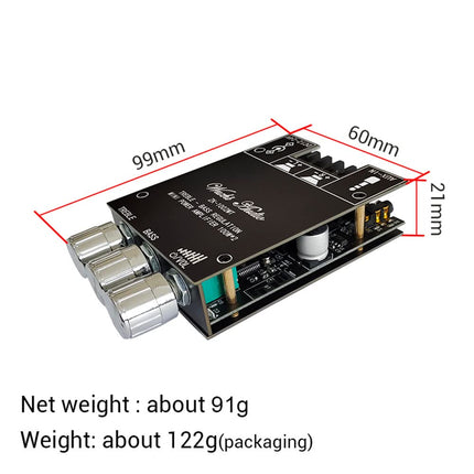 WANGCL ZK-1002MT 2 x 100W Bluetooth 5.0 Subwoofer Amplifier Board High Power Audio Stereo Amplifier Board AUX Bass Treble AMP