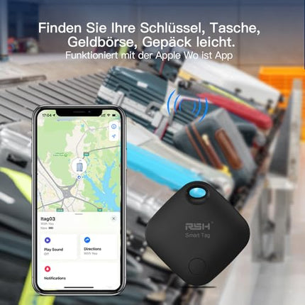 RSH AirTag Smart Tag Suitcase Tracker 4-Pack, Bluetooth Tracker, Key Finder Compatible with Apple "Find My?" APP (iOS ONLY), for Wallet/Suitcase Luggage/Bags, Replaceable Battery