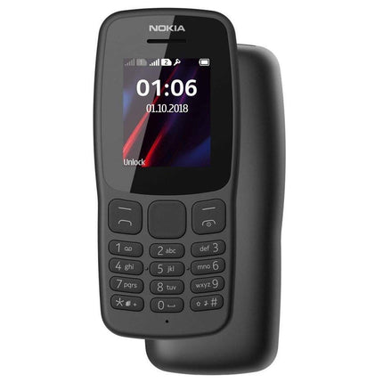 Nokia 106 kõikide operaatoritega 4 GB kahe SIM-kaardiga 2018 tumehall LED-taskulambiga – FM-raadio – suurte nuppudega telefon