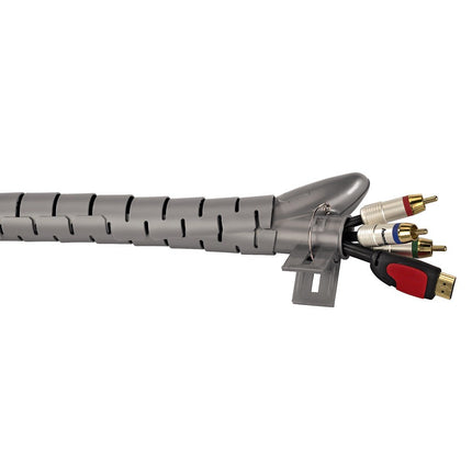 Hama cable conduit with pull-in aid (flexible cable duct for cable management and cable protection, cable spiral for flexible bundle width, plastic, Ø 30 mm, 1.5 m) Silver