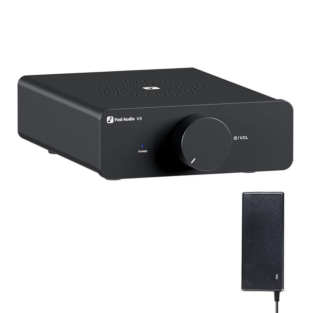 Fosi Audio V3 minivõimendi, 300Wx2 stereo Hifi võimendi TPA3255 võimendikiibi ja vahetatavate opvõimenditega, uuenduslik soojuse hajumise disain, D-klassi helivõimendi helitugevuse regulaatoriga, Hifi võimsusvõimendi