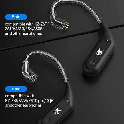 YINYOO KZ AZ09 Bluetooth 5.4 uuenduskaabel, KZ ZS10 PRO traadita adapteri C-tihvtid ZSN PRO/ZSN PRO-X/zs12 pro x/ZS10 PRO X/EDX PRO/ZAR/AS16 PRO/PR2/ZS10 PRO 2/DQS/C10/CRA cca jaoks (C-tihvtid, must)