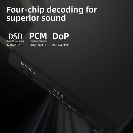 SMSL DL100 helidekoodri kõrvaklapivõimendi, 4 x CS43131 kiip, HDMI (ARC) saab kasutada teleri jaoks, kaherežiimiline ISB, 6,35 mm + 4,4 mm kahekordne kõrvaklapiväljund, XLR tasakaalustatud + RCA väljund, täisfunktsionaalne