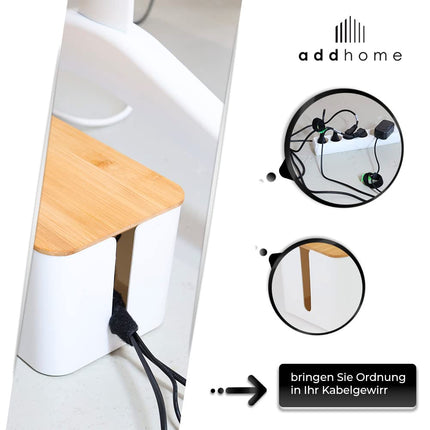 addhome kaablikarbi komplekt (2 tk) | Korralda kaablikaos stiilselt | Valge ABS-plastist ja bambusest kaas | Sobib igasse interjööri | Piisavalt ruumi pistikutele ja toiteallikatele | Komplektis kummist jalad ja takjakinnitus