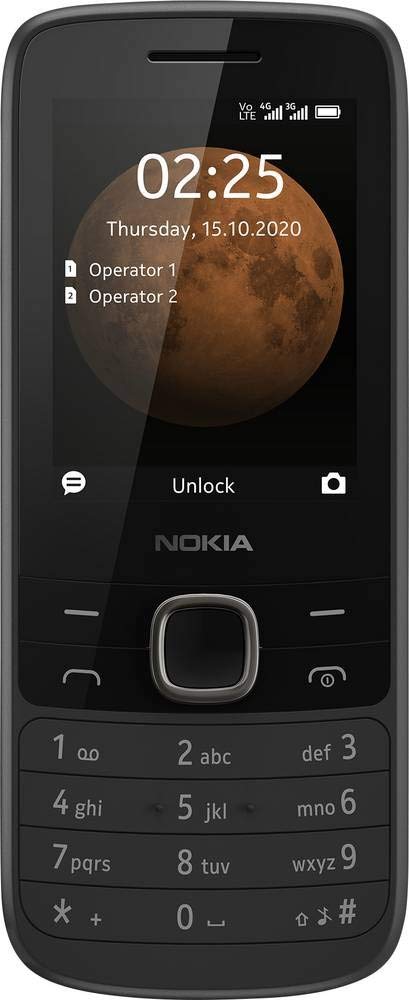 Nokia 225 (2020) 4G kahe SIM-kaardiga mobiiltelefon mustas esmaklassilises disainis (2,4-tolline QVGA-ekraan, 4G-tehnoloogia, Bluetooth 5.0, MP3-mängija, FM-raadio, 128 MB mälu (kuni 128 GB microSD-kaardi kaudu), VGA-kaamera)