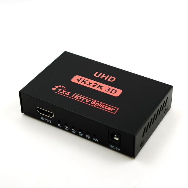 VKBAND HDMI jagaja 1 kuni 4 väljundiga V1.4 toitega 1x4-pordiga karp, mis toetab täielikku Ultra HD 1080P 4K 60hz/2K ja 3D eraldusvõimet (1 sisend 4 väljundile)