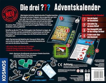 Kolme uurija advendikalender 2024 KOSMOS 632571 poolt, Lahenda 24 mõistatust mahajäetud lennuvälja kohta, Mänguasjade ja puslede advendikalender lastele vanuses 8 ja vanemad