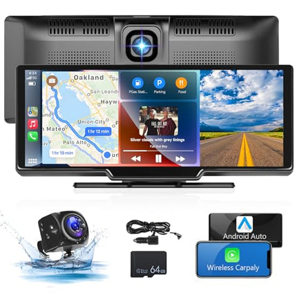 Hodozzy autoraadio kaasaskantav CarPlay juhtmevaba Android Auto armatuurlauaga esikaameraga 9,3-tolline puutetundlik ekraan CarPlay ekraan auto Bluetooth digitaalne meedia vastuvõtja satelliitnavigatsioon videosalvestus tahavaatekaamera