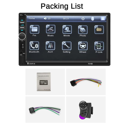 Podofo 2-DIN autoraadio Bluetoothiga, kahe DIN-iga 7-tolline puutetundlik autostereo MP5-mängija koos peegliühendusega iOS-ile/Androidile, FM-raadio, roolil juhtimine, USB/TF/AUX sisend + 7-värviline nupp