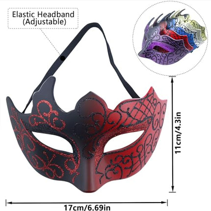 GZqiancangi 6 Veneetsia maski pakk, vintage Veneetsia mask elastse köiega Halloweeniks/jõuludeks, karnevaliks, maskeraadiks, kostüümimaskiks, cosplayks