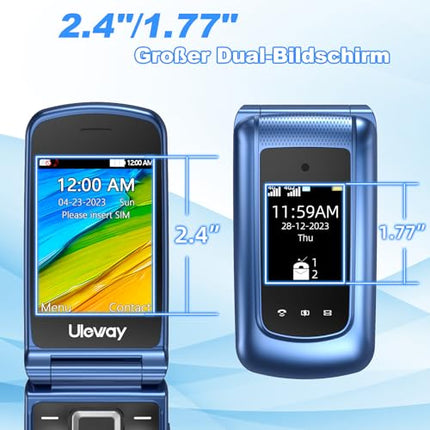 4G Flip Phone for Seniors with Large Buttons, Dual-SIM Flip Mobile Phone with Charging Cradle | SOS Emergency Call Function | Speed ​​Dial | Flashlight | FM Radio | 2.4+1.77 Inch Dual Color Display | Blue
