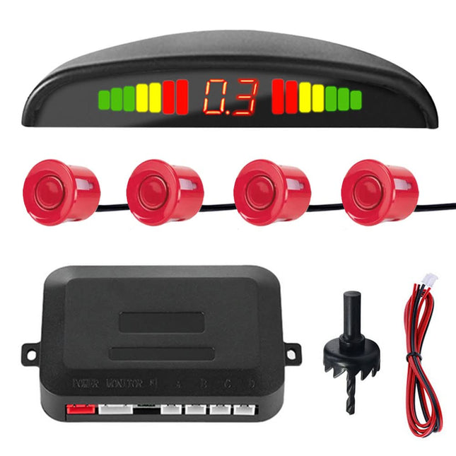 MOCNT Car Parking Aid 4 Rear Sensors Reversing Aid Vehicle Reversing Alarm Parking System Parking Sensors Reversing Parking Aid 12V LCD Display Buzzer Alarm Warning Red