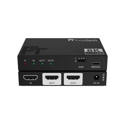 FeinTech SP210 HDMI 2.1 jaotur 1 sisend 2 väljundit 4K 120Hz 8K VRR ALLM, HDMI jaotur kahe monitori samaaegseks skaneerimiseks, HDMI CEC läbilaskevõime, ühildub HDCP 2.3, HDR ja Dolby Visioniga