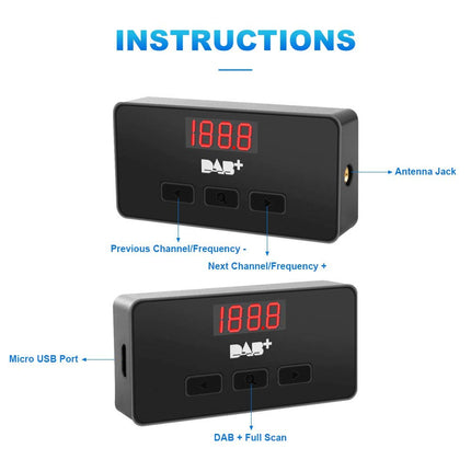 EZoneTronics väline DAB/DAB+ adapter autoraadiole, digitaalraadio vastuvõtja + AUX-kaabel DAB-antenniga, FM-saatja tuuner universaalsele ja Android-autoraadiole