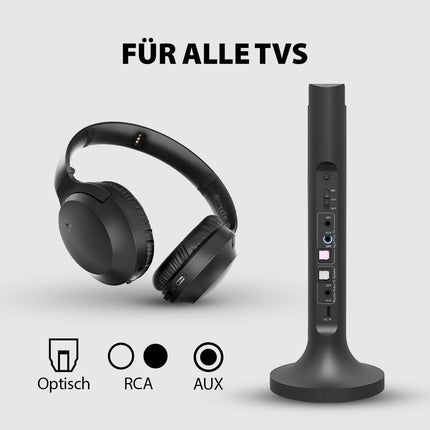Avantree Opera – juhtmevabad teleri kõrvaklapid teleri vaatamiseks, hea heli, mugav istuvus eakatele, 35 tundi. Bluetooth-kõrvaklapid, läbilaskefunktsioon, 50 m leviala, saatja ja laadimisjaam 2 ühes
