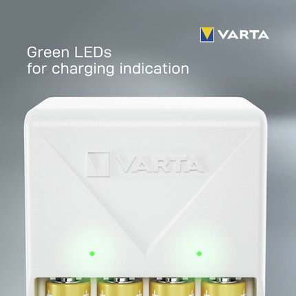 VARTA akulaadija, sh 4x AA 2100mAh, akulaadija laetavatele akudele, laeb korraga 2 või 4 AA/AAA akut, pistikupesast laadija, valge