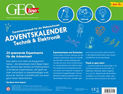 FRANZIS 67171 - GEOlino advendikalender Tehnoloogia ja elektroonika (akustika, elektroonika, valgus), eksperimentaalne lõbu jõuluhooajaks, lastele alates 8. eluaastast