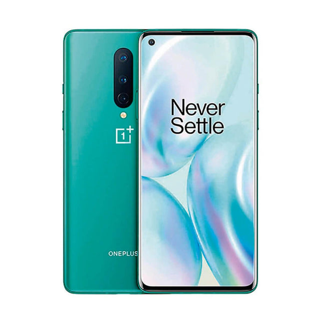 OnePlus 8 (5G) nutitelefon ilma lepinguta, 12 GB + 256 GB salvestusruumi, 6,55-tolline AMOLED 90Hz ekraan, 4300 mAh aku, kolmekordne kaamera, kahekordne SIM-kaart - roheline