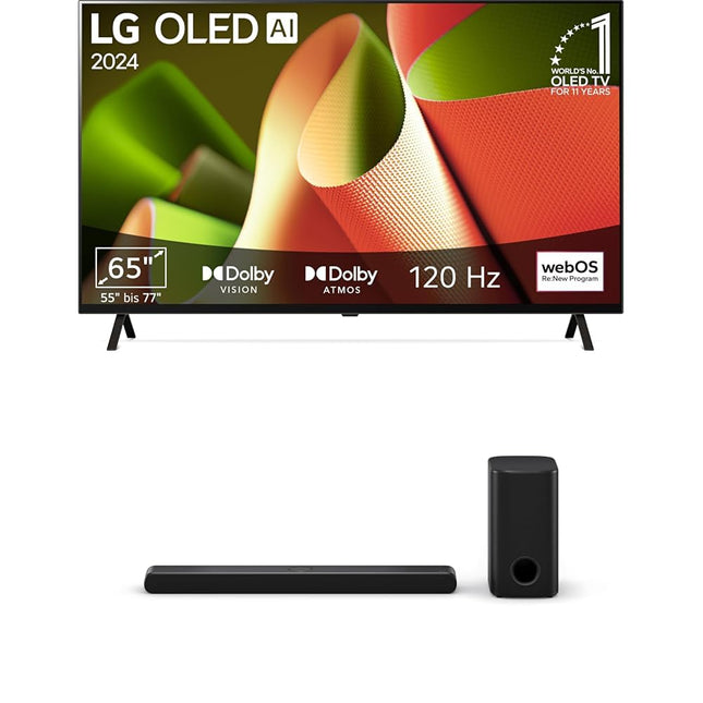 LG Bundle OLED65B49LA teler 65" (165 cm) OLED-teler DS77TY 3.1.3 Dolby Atmos heliriba (400W) koos juhtmevaba subwooferiga